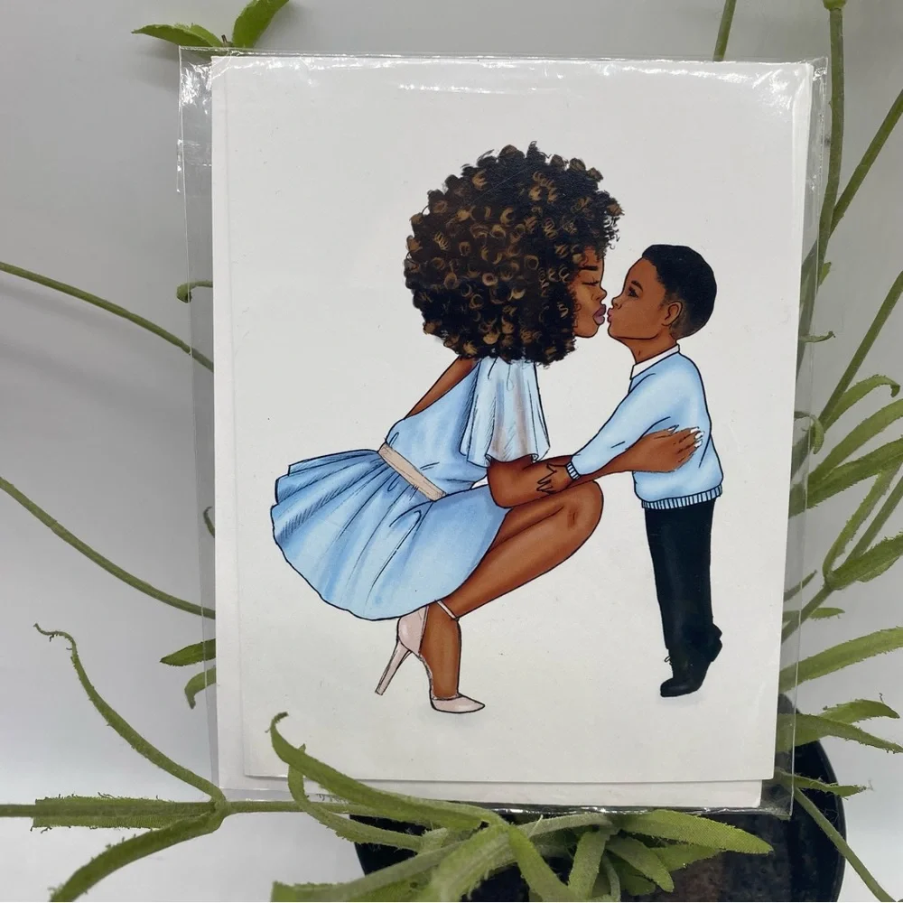 Coco Michele Mom and Son Card, Mother’s Day Blue, 4.25″ x 5.5″